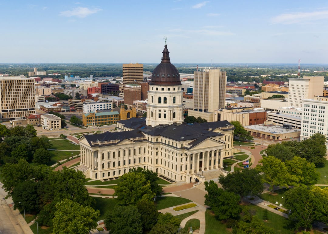 Aerial view of Topeka and statehouse.
