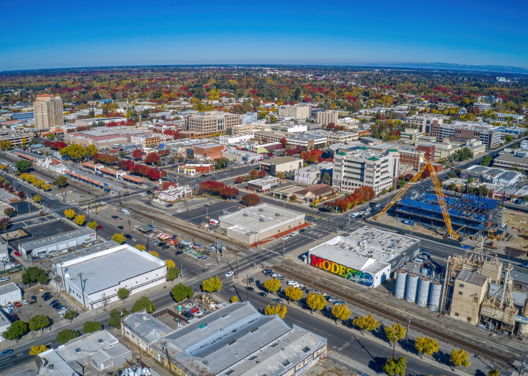 Aerial view downtown Modesto.