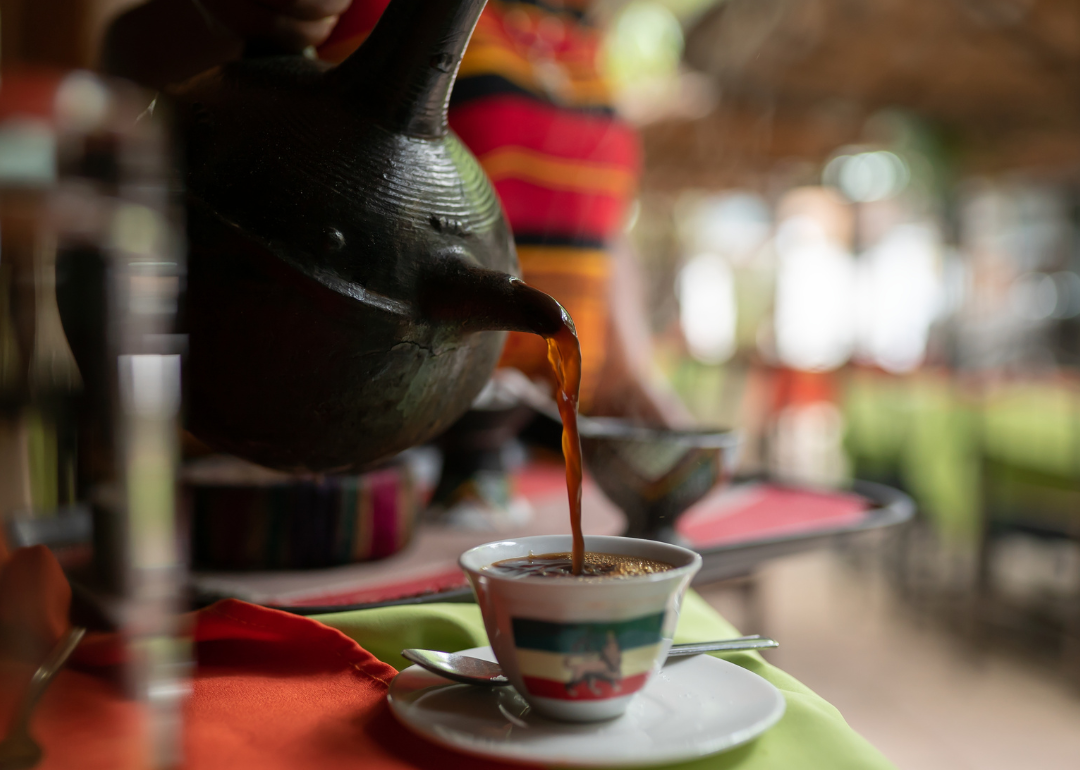 Pouring traditional Ethiopian coffee.