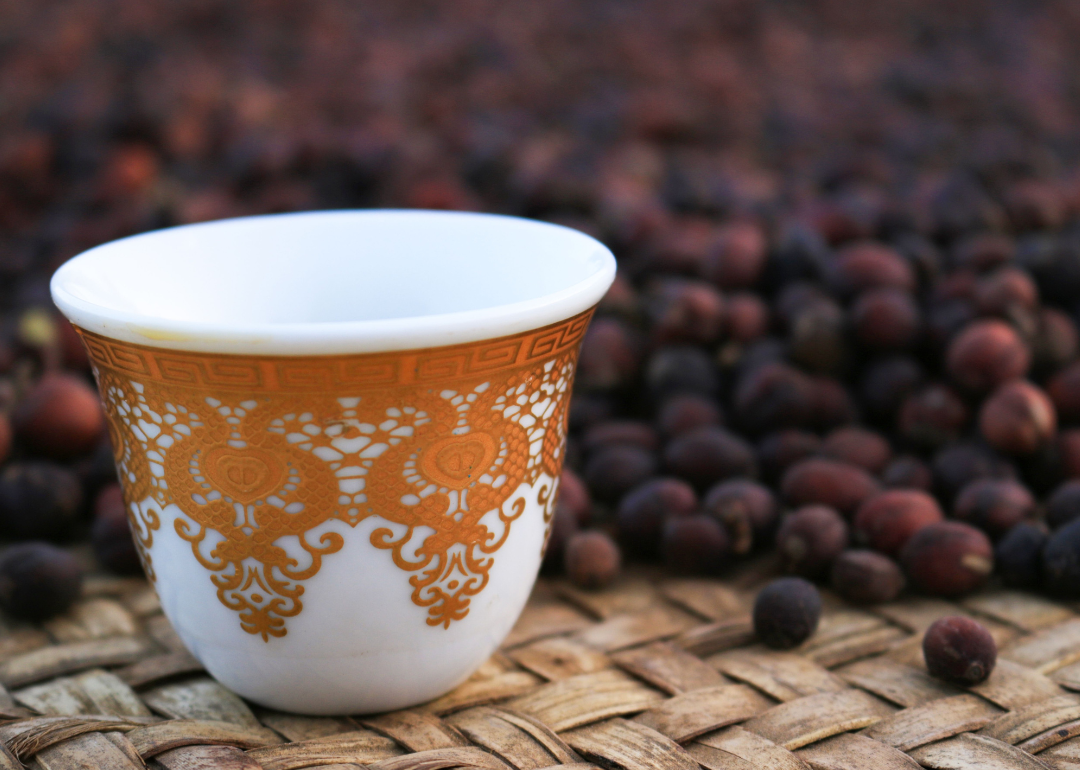 Yemeni coffee cup and beans.