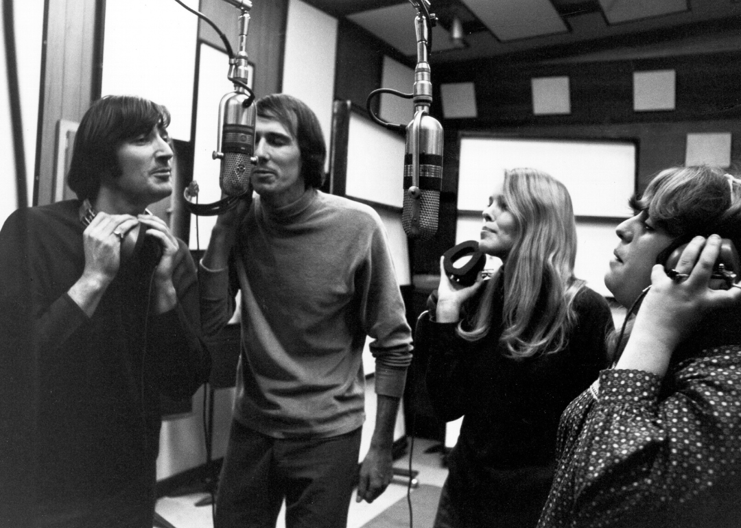 The Mamas and the Papas recording in the studio.