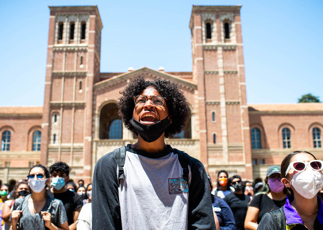 Students gather at UCLA to protest police brutality at the Westwood campus on June 4, 2020.