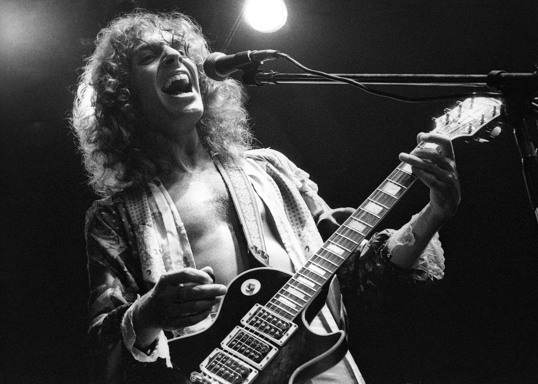 Peter Frampton performing at Wembley Empire Pool, London on his 'Frampton Comes Alive' tour in October 1976. 