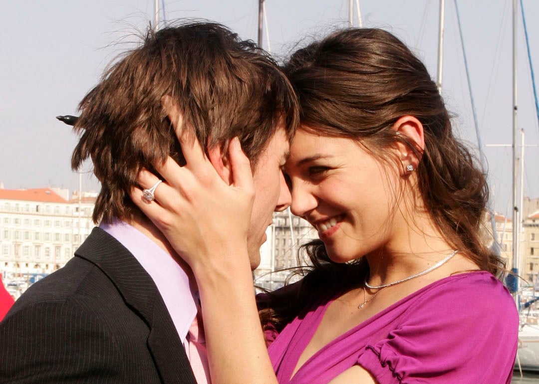 Tom Cruise and fiancée Katie Holmes share a moment in France in 2005.