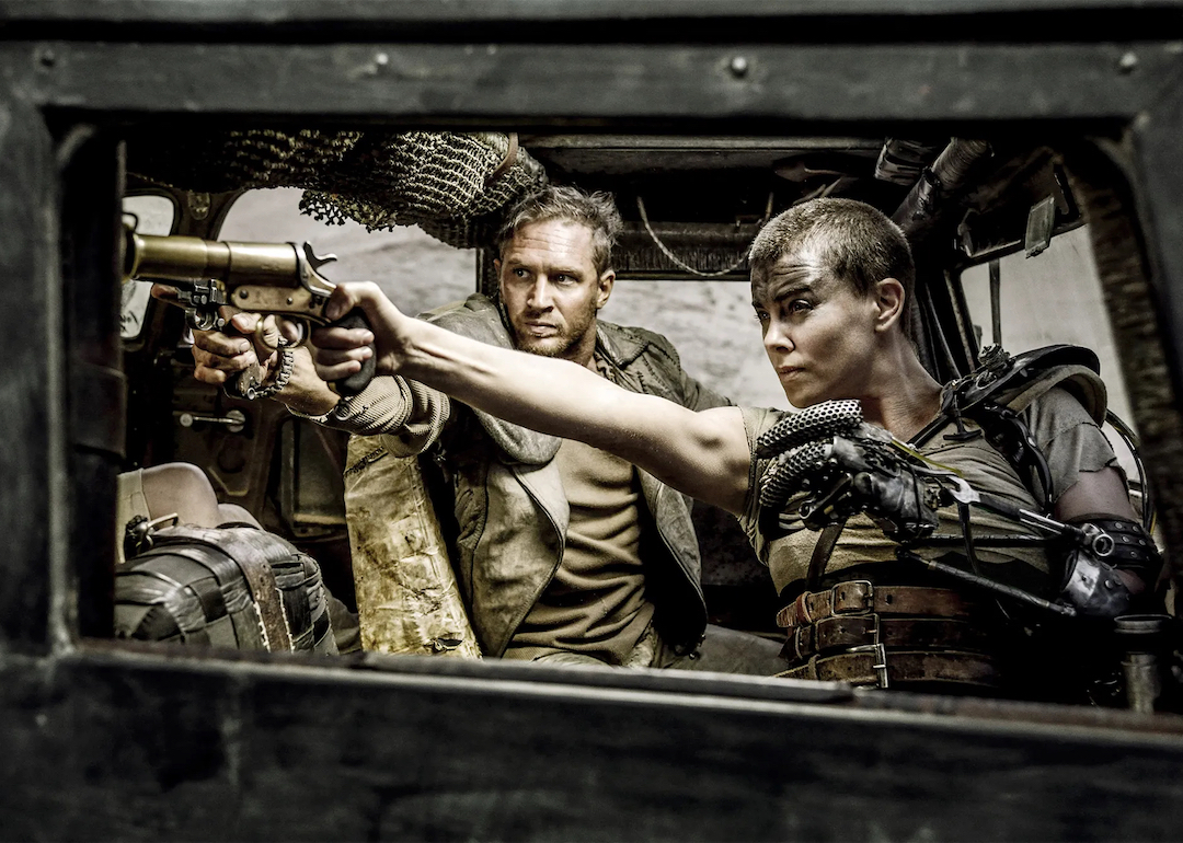 Tom Hardy and Charlize Theron in the dystopian movie 'Mad Max: Fury Road.'