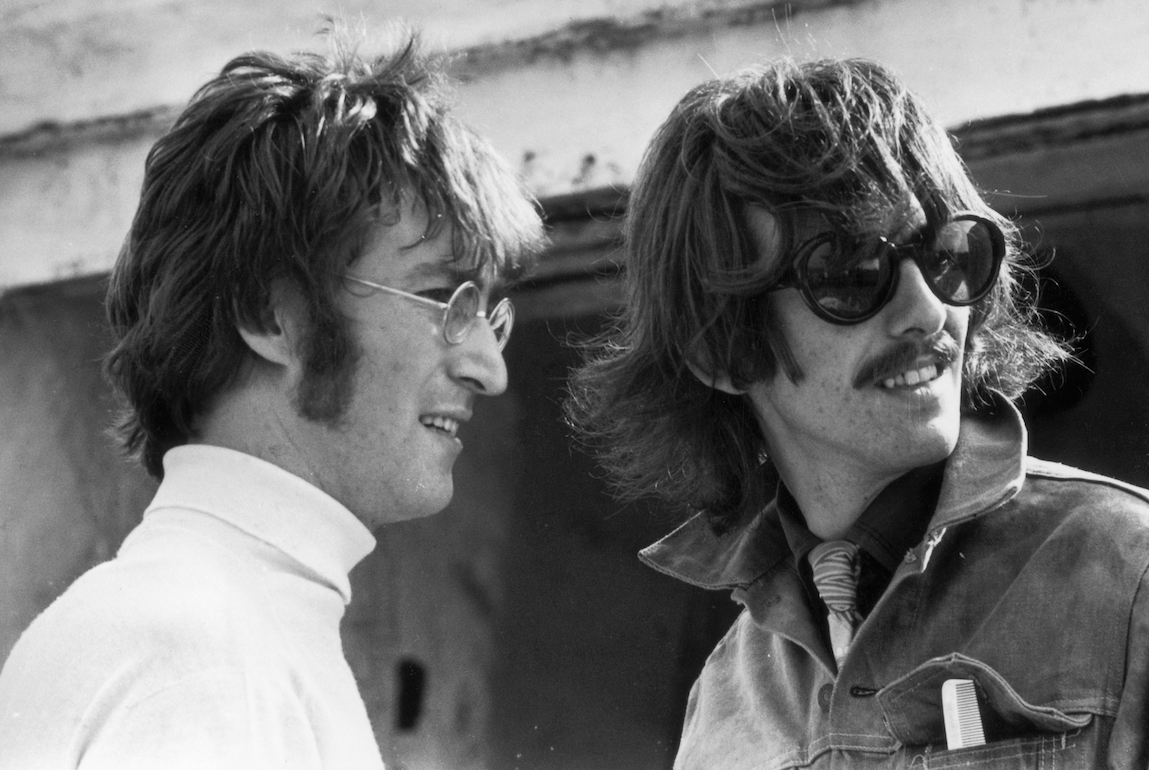 Beatles John Lennon and George Harrison in Newquay while filming The Magical Mystery Tour.
