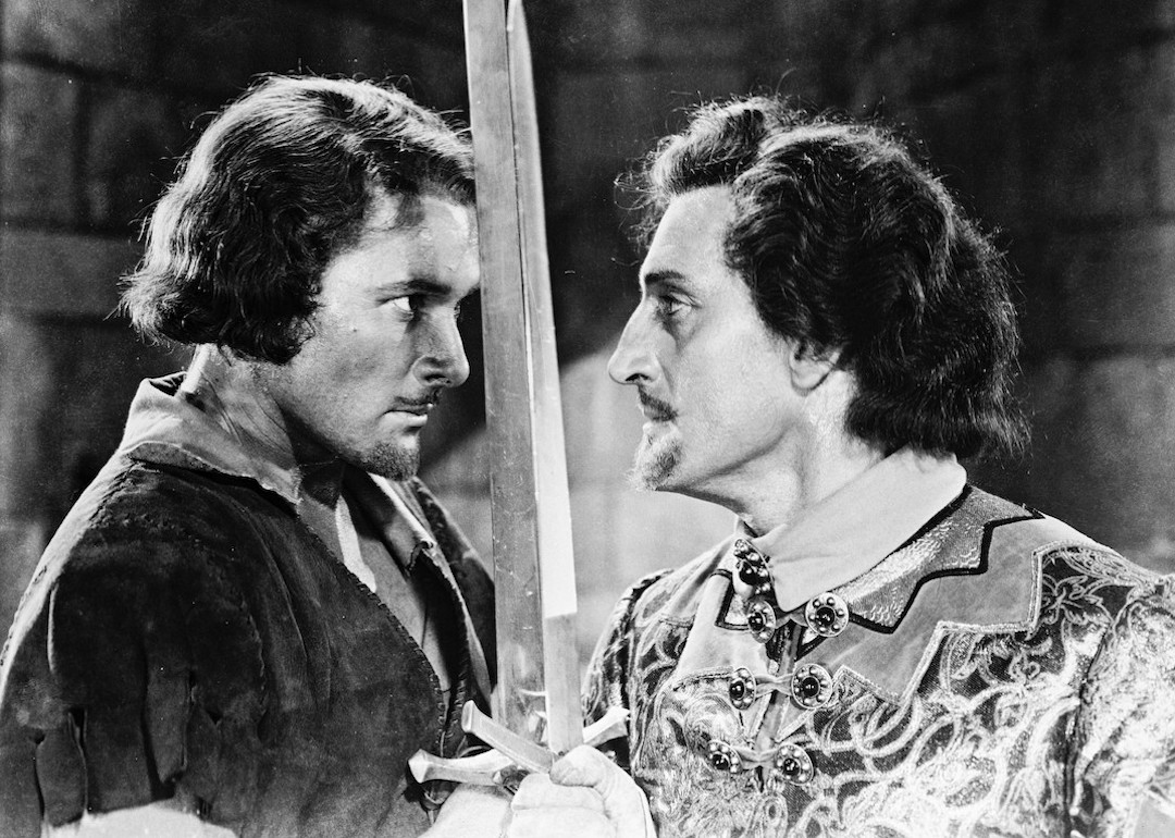 Errol Flynn and Basil Rathborne in 'The Adventures of Robin Hood.'