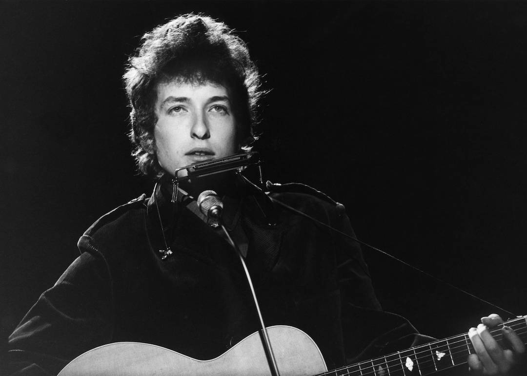 Bob Dylan performing on a TV show in 1965.