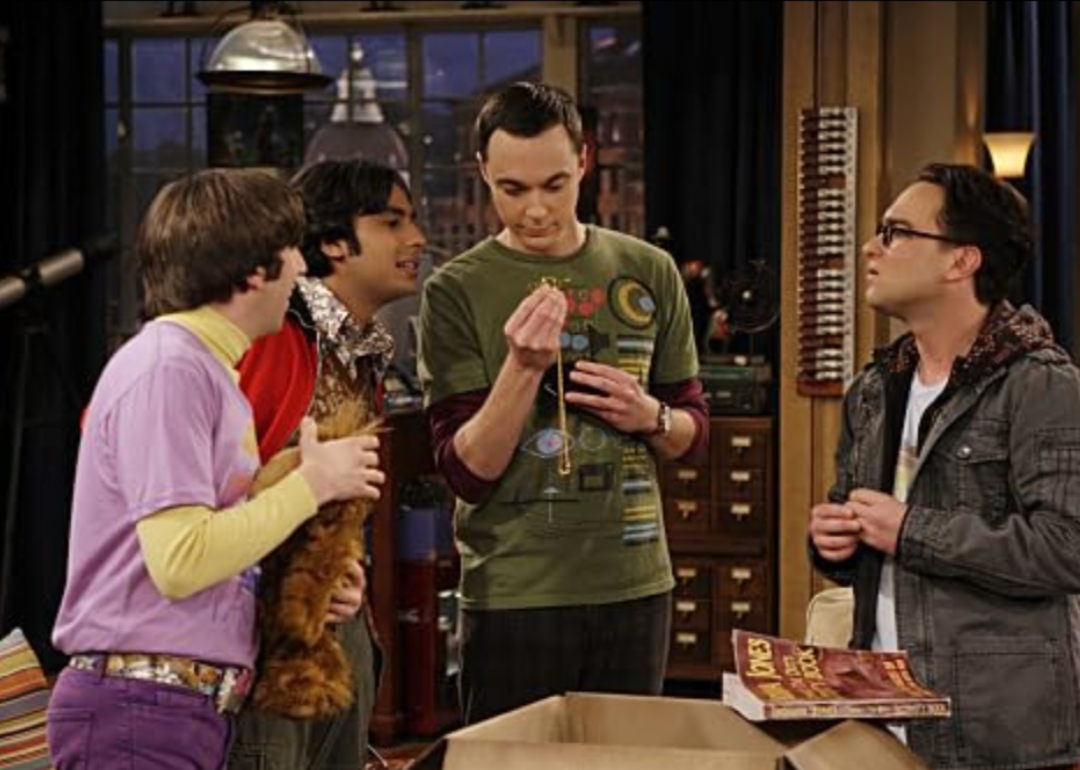 Johnny Galecki, Simon Helberg, Jim Parsons, and Kunal Nayyar in an episode of "The Big Bang Theory"