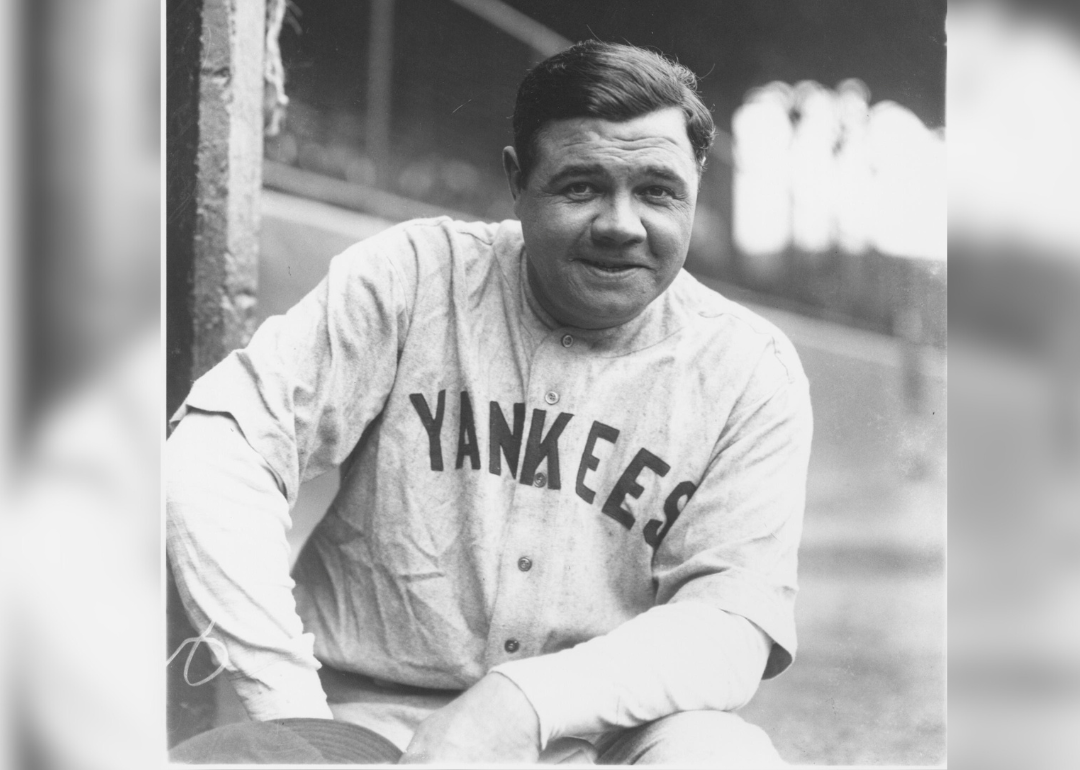 A 1927 portrait of Babe Ruth wearing his New York Yankees jersey.