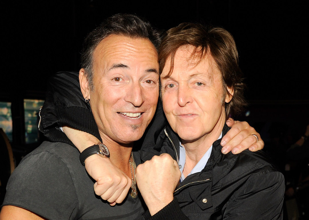 Bruce Springsteen and Sir Paul McCartney backstage at The 54th Annual GRAMMY Awards at Staples Center on Feb. 12, 2012 in Los Angeles, California.