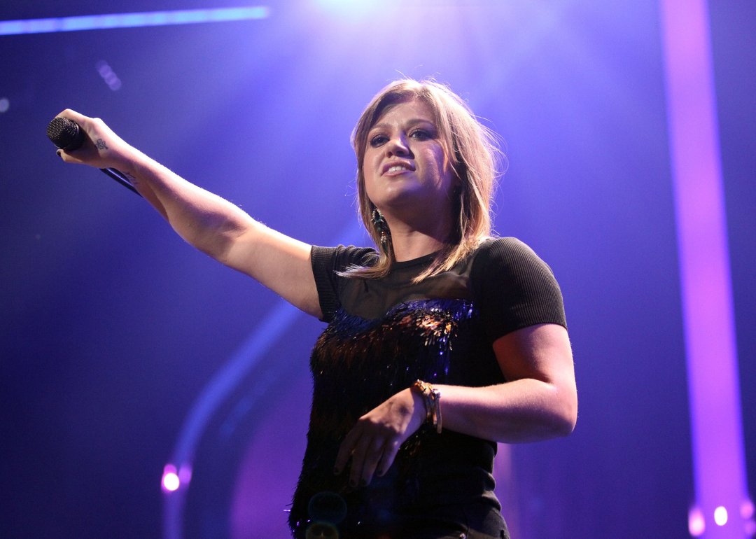 Kelly Clarkson performing onstage at the iHeartRadio Music Festival, 2011. 