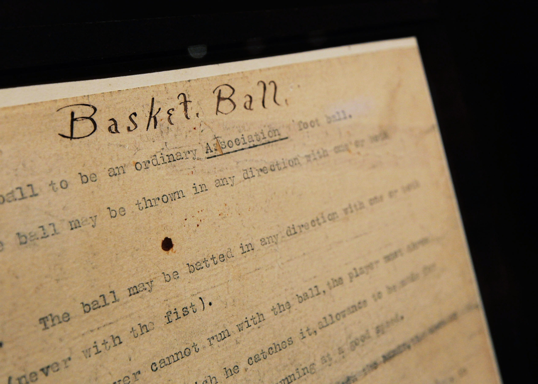 The original rules of basketball, written by James Naismith on display.