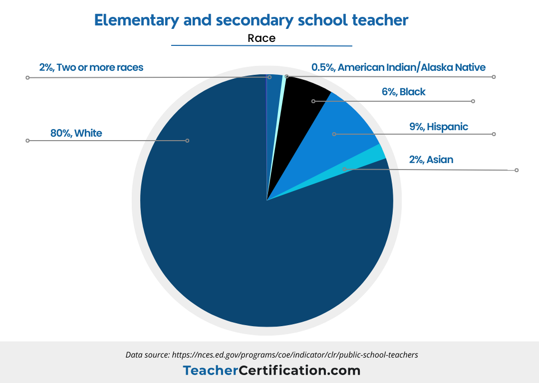 pie chart showing racial demographic breakdown of elementary and secondary school teachers
