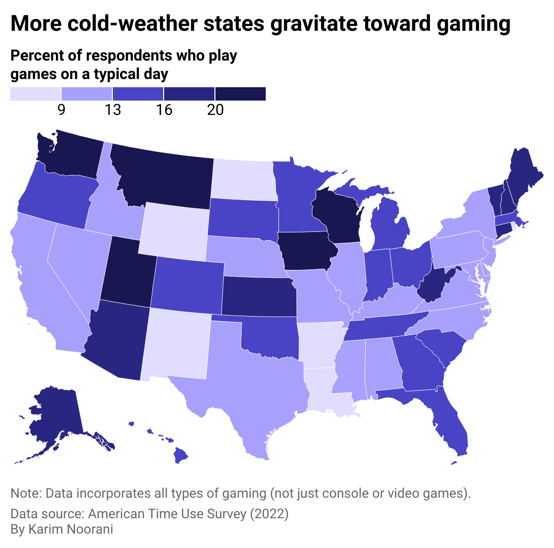 A heat map depicting gaming participation across the country. 