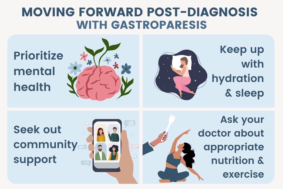 graphic showing 4 things to help move forward post-diagnosis