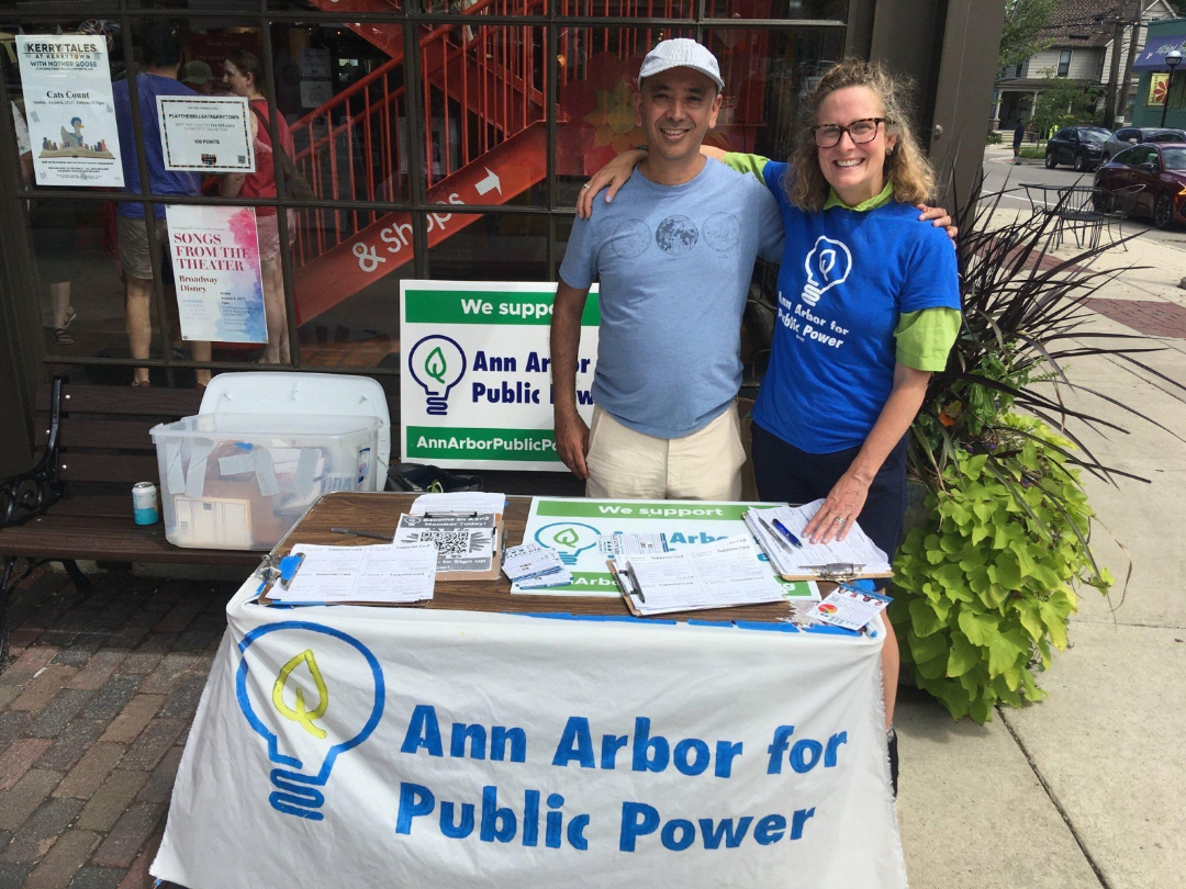 Volunteers for Ann Arbor for Public Power at a tabling event in Ann Arbor, Michigan
