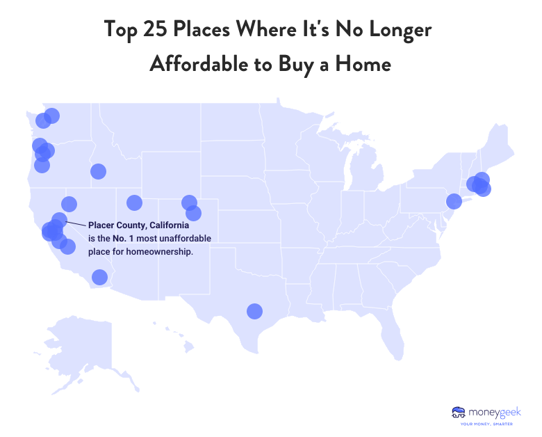map of 25 cities where its unaffordable to buy a home