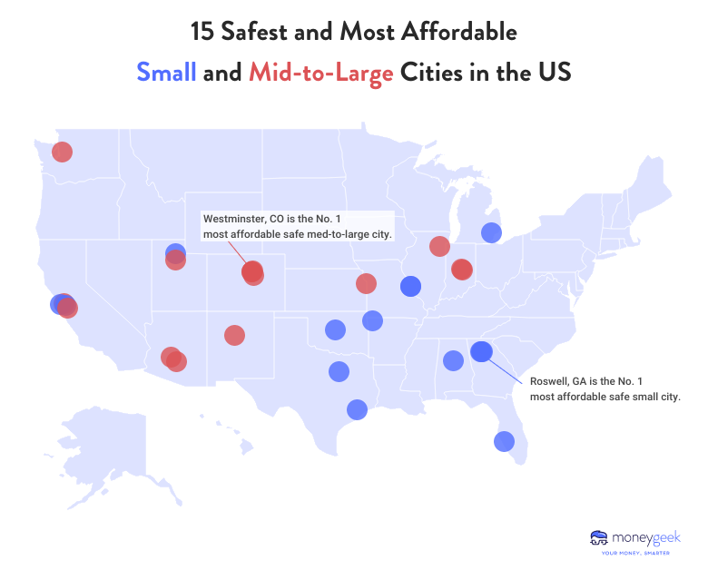 map of most affordable small and mid to large cities in the US