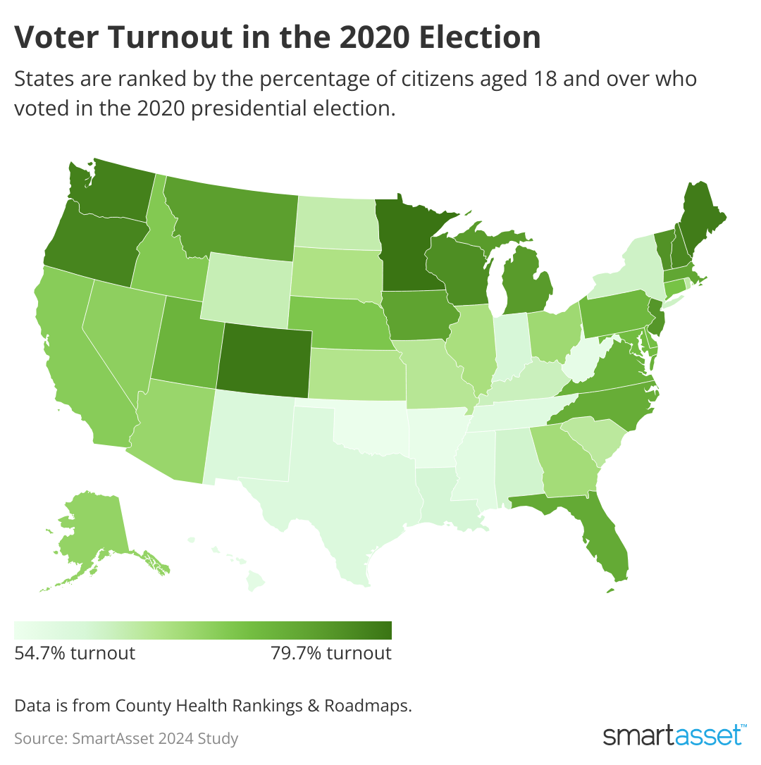 map showing voter turnout in the 2020 election