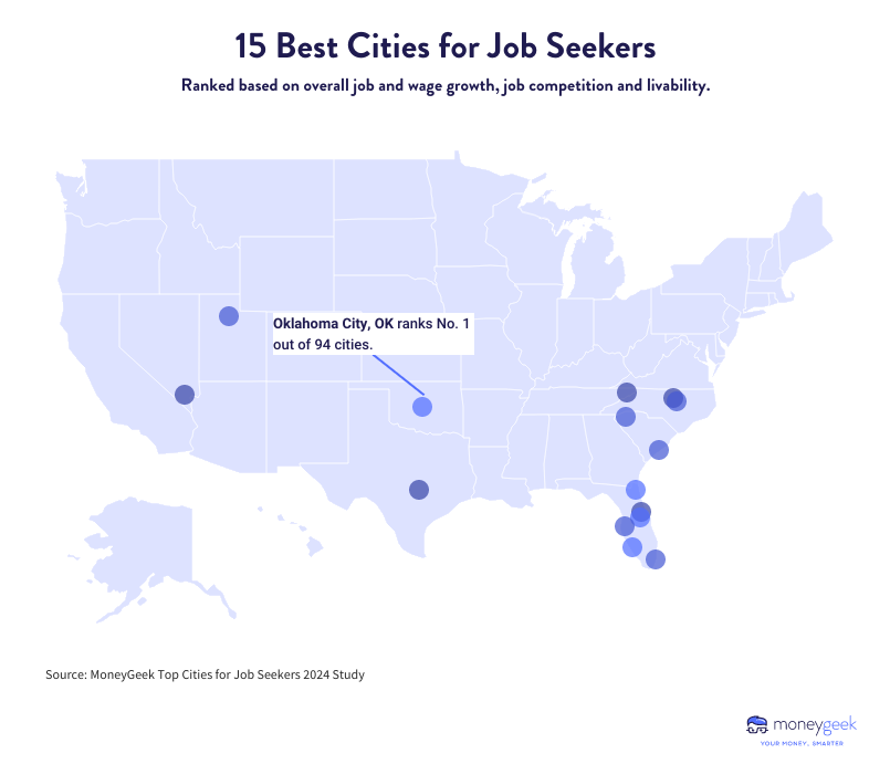 map: 15 Best Cities for Job Seekers