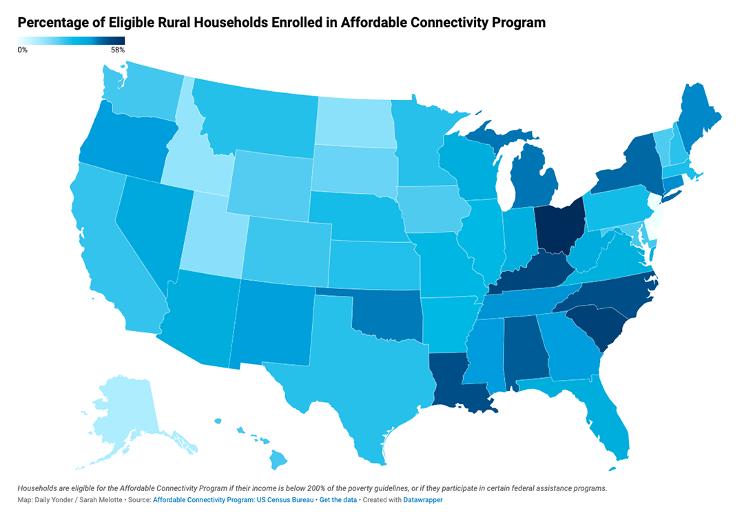  map: percentage of eligible rural households enrolled in affordable connectivity program