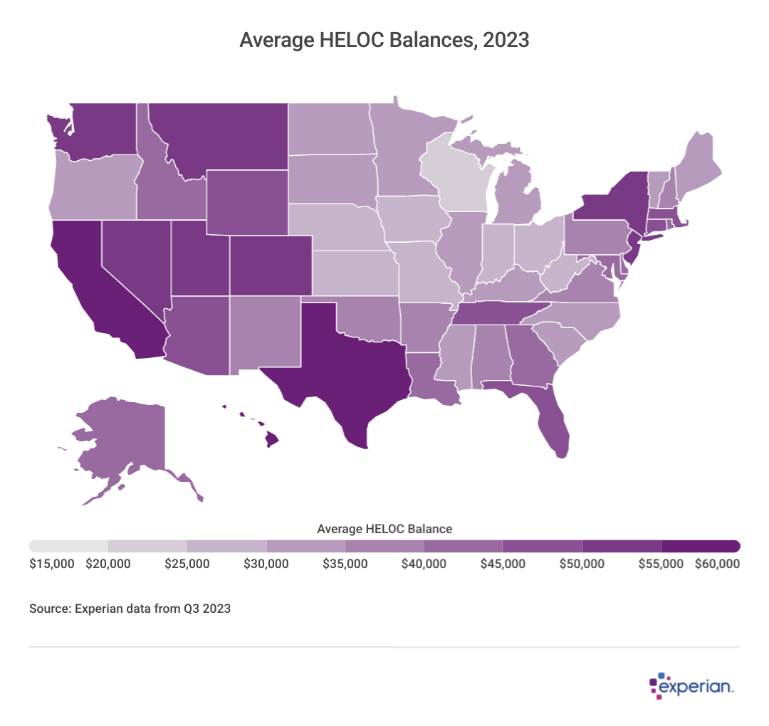 A heatmap of the Average HELOC Balances in 2023.