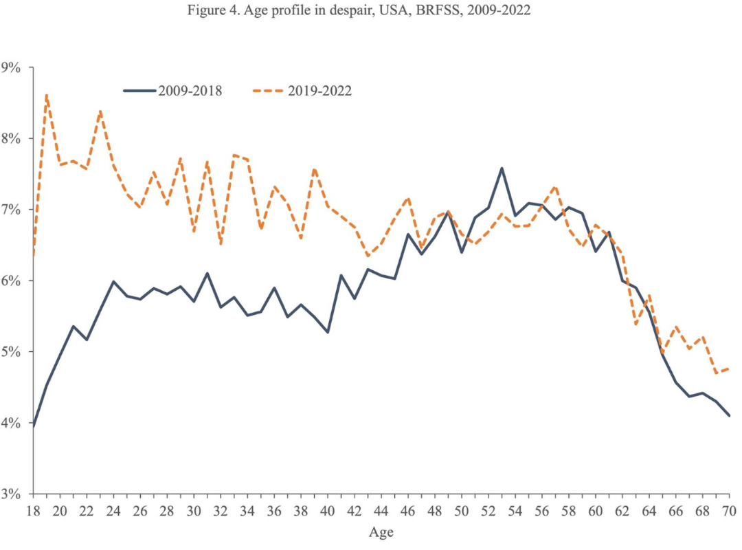 Line graph showing percentage results of age profile in despair from 2009 to 2022.