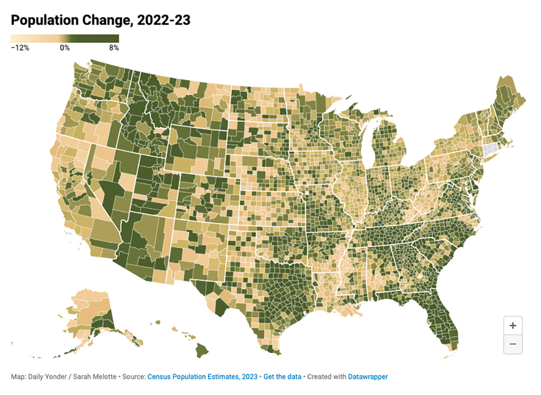 Map showing Population Change, 2022-23.