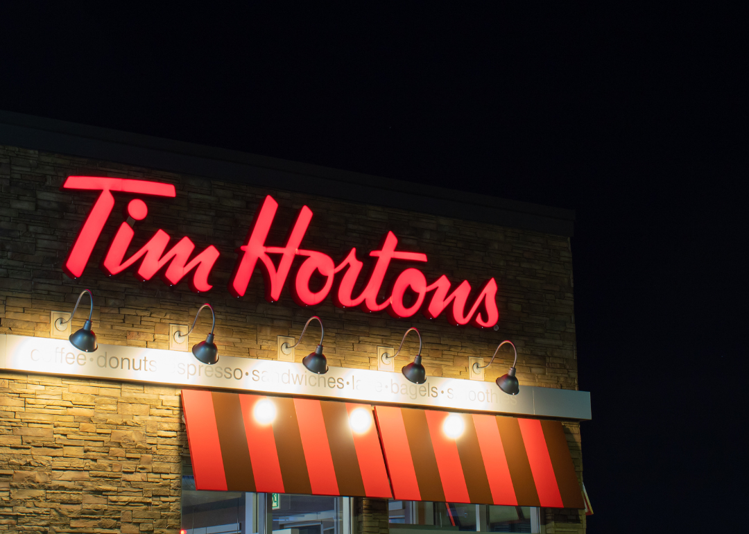 A Tim Hortons location at night