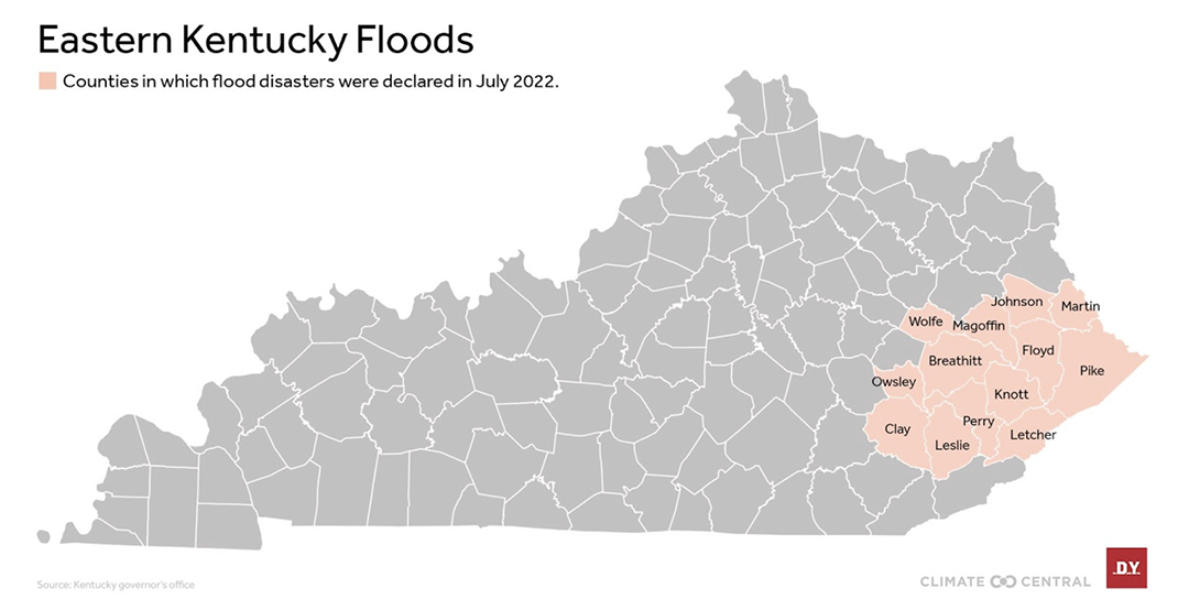 Map showing data on “Eastern Kentucky Floods”.