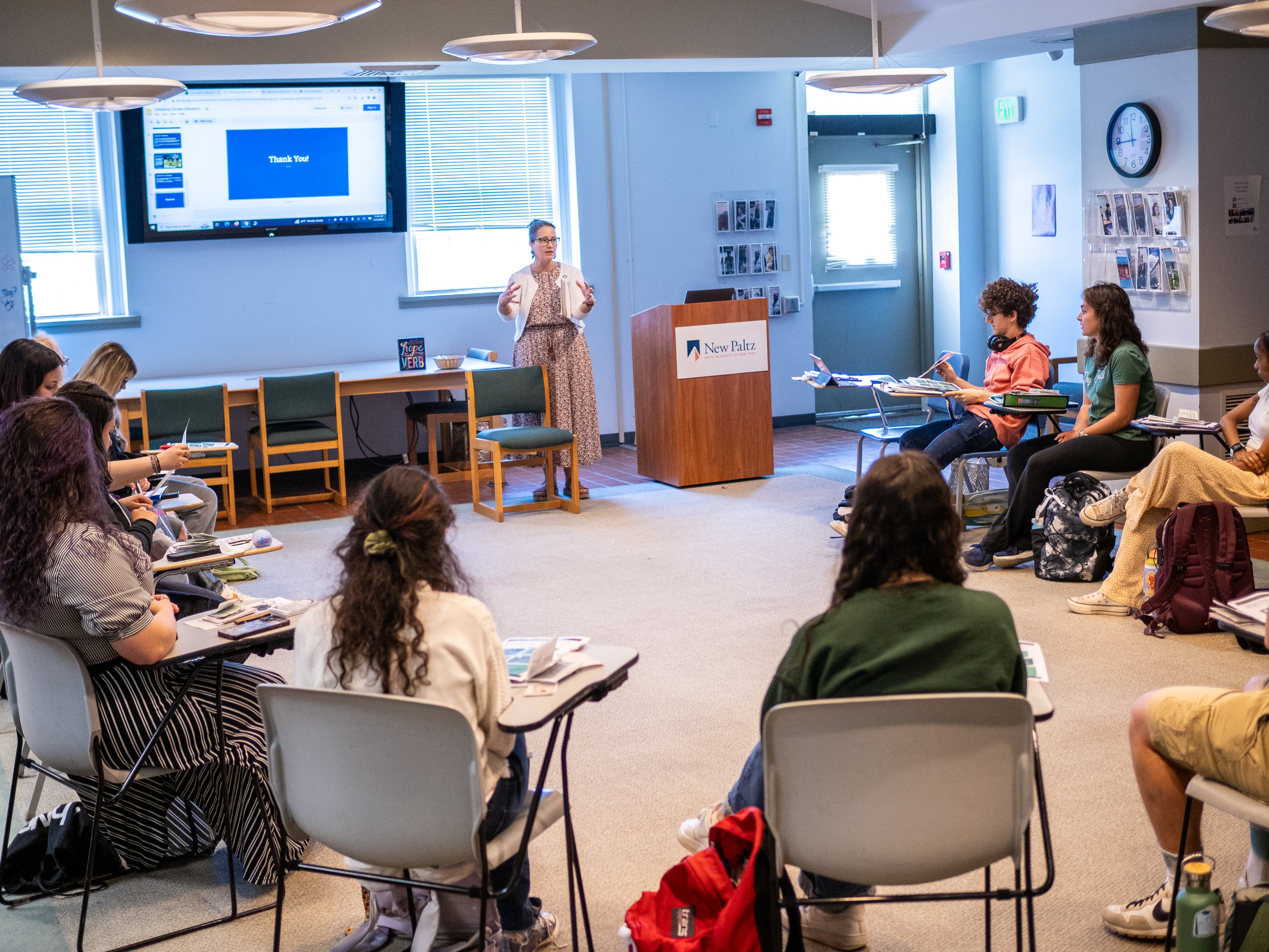 Associate professor Andrea Varga teaching a class.