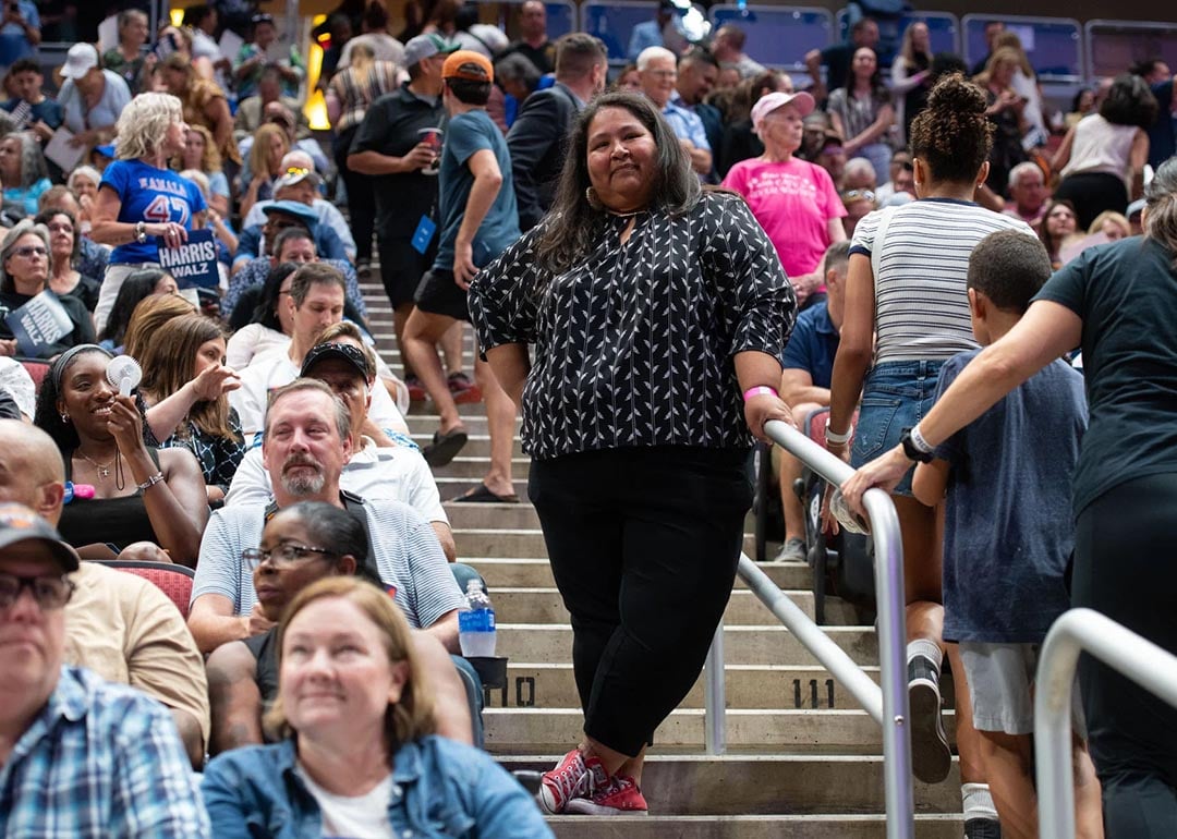 Gabriella Cázares-Kelly before a Harris Walz campaign rally at Desert Diamond Arena in Glendale, Arizona. 