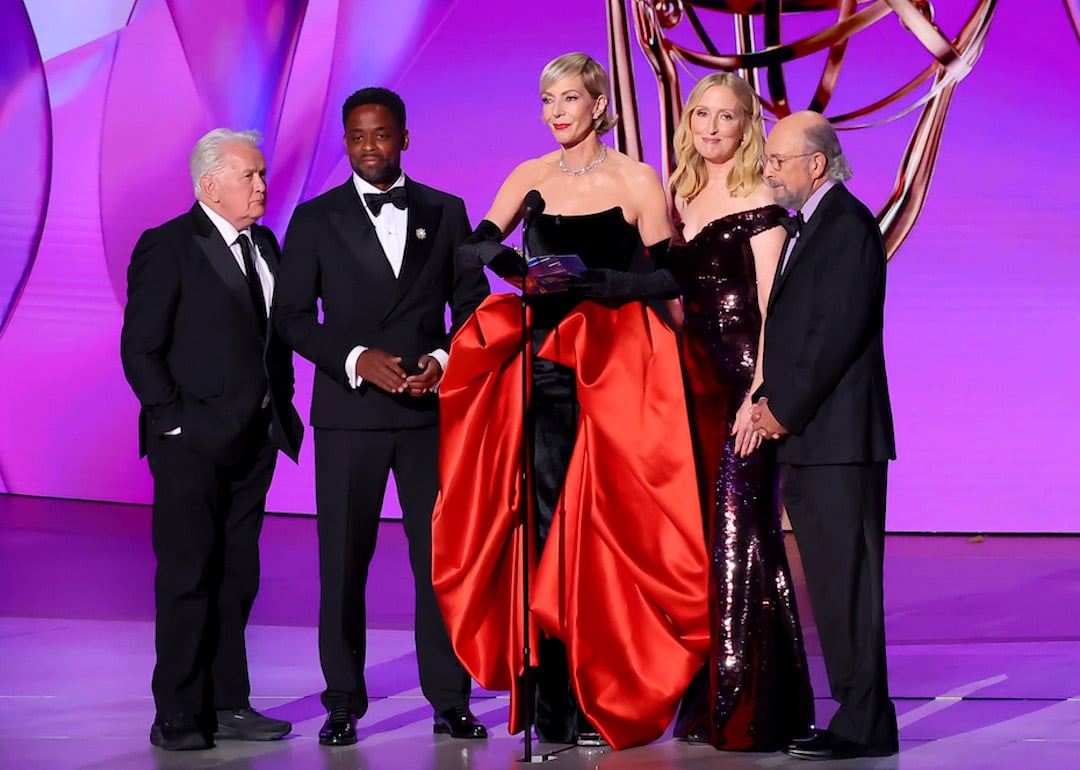 'West Wing' stars Martin Sheen, Dulé Hill, Allison Janney, Janel Moloney, and Richard Schiff onstage during the 76th Primetime Emmy Awards on Sept. 15, 2024 in Los Angeles.