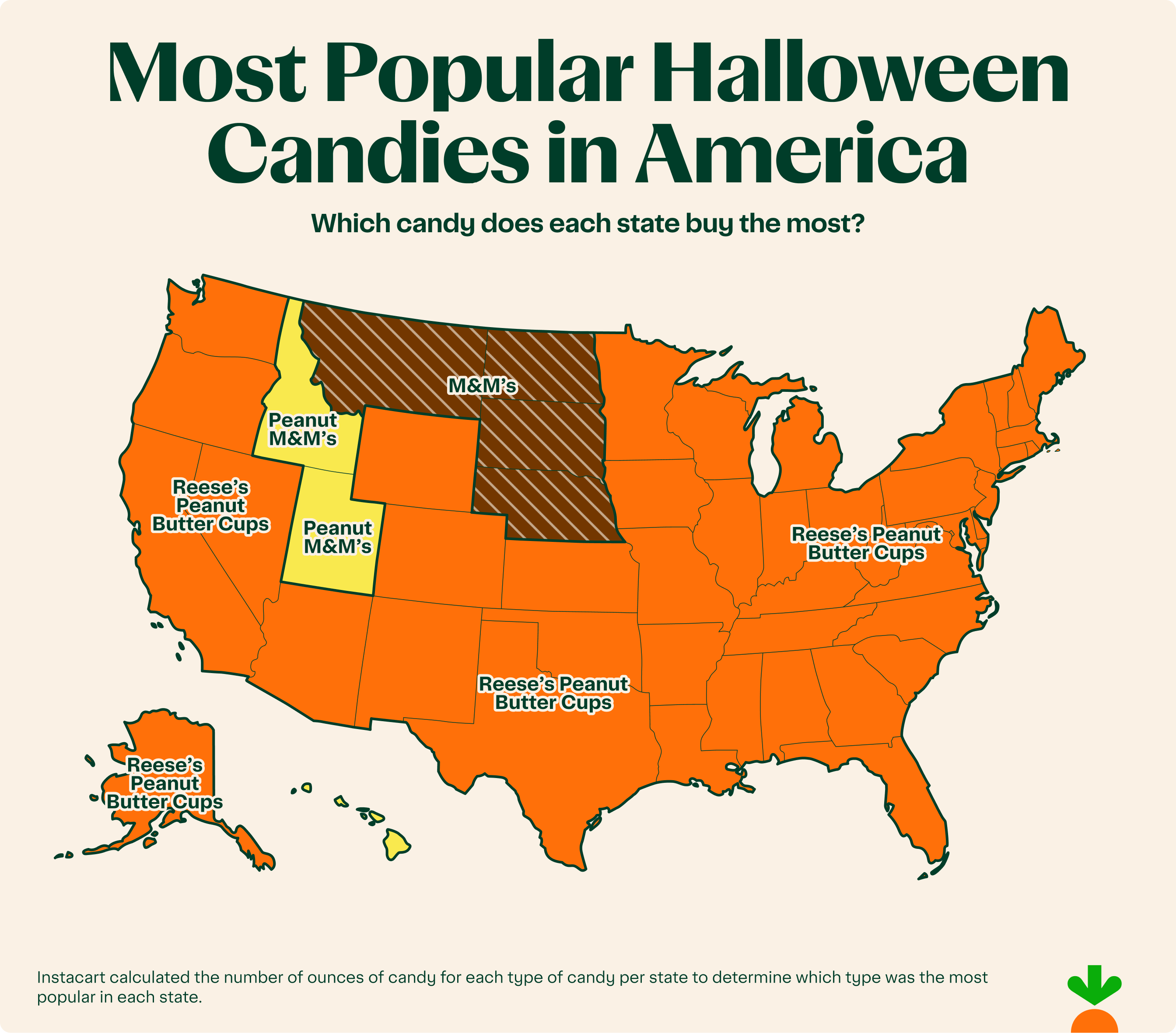 Most popular Halloween candies in America by state.