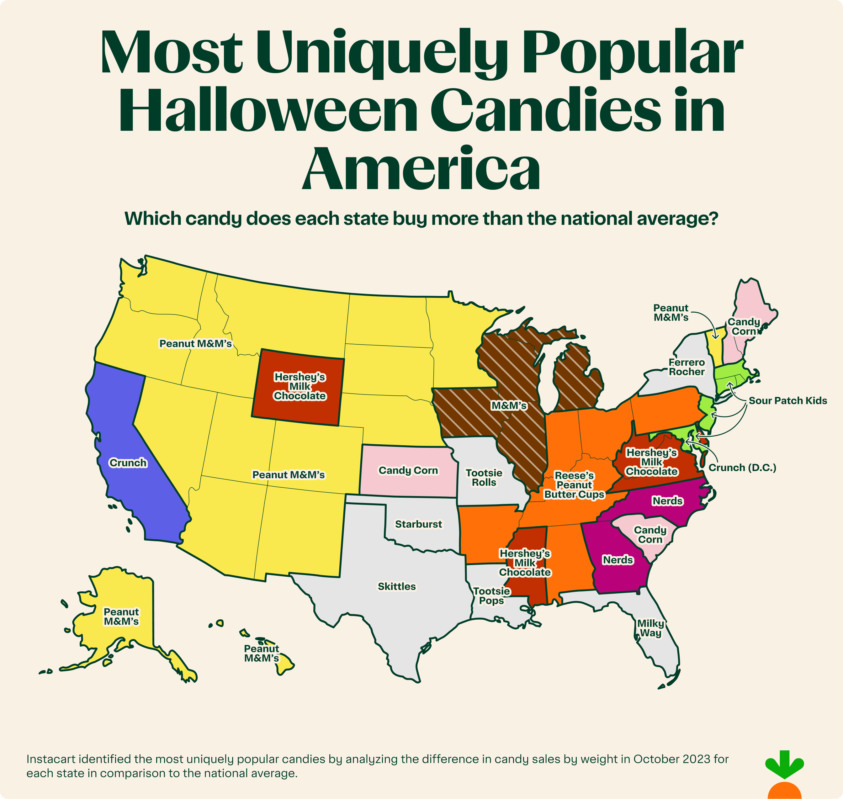 Most uniquely popular Halloween candies in America by state.