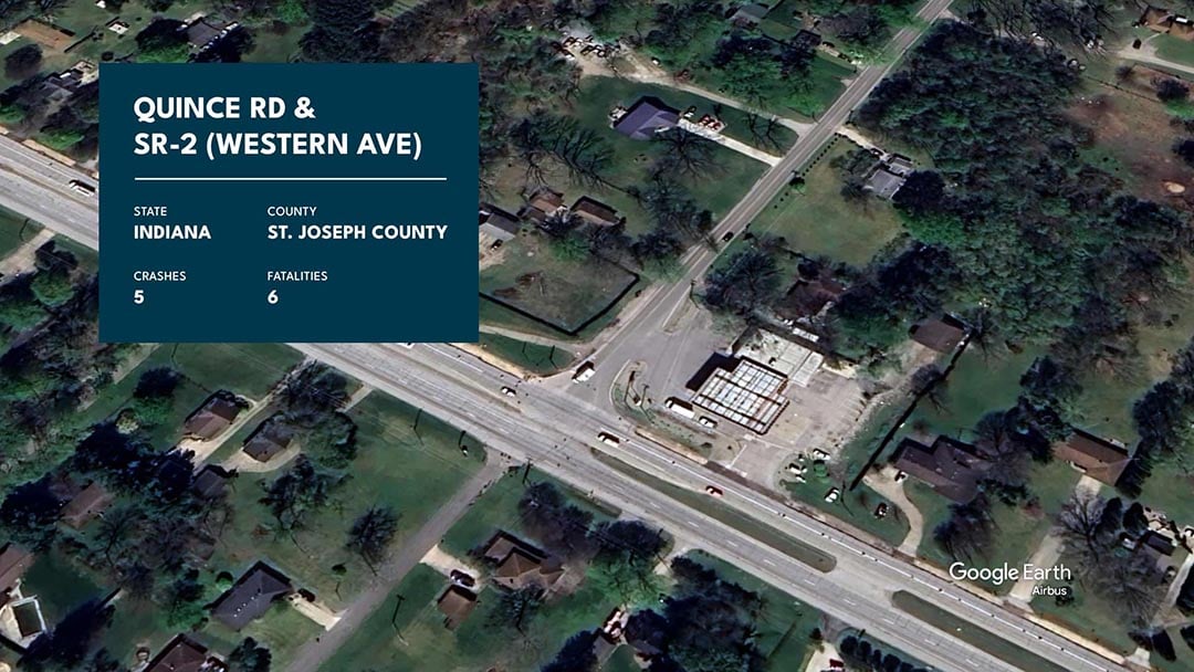 Graphic showing Quince Road and SR-2 with statistics overlaid.