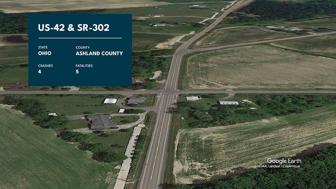 Graphic showing US-42 and SR-302 with statistics overlaid.