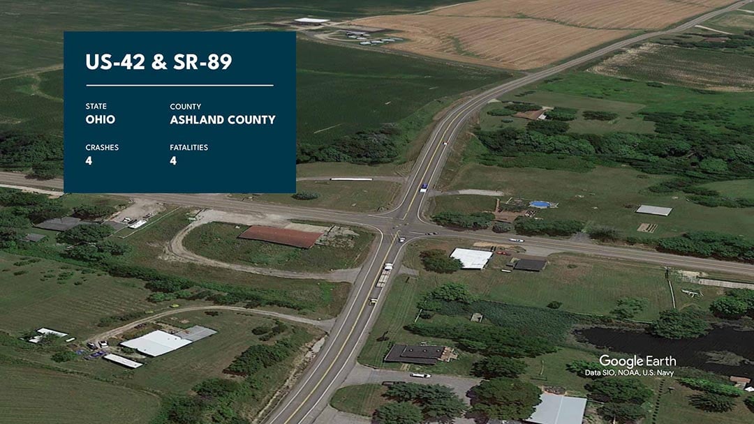 Graphic showing US-42 and SR-89 with statistics overlaid.