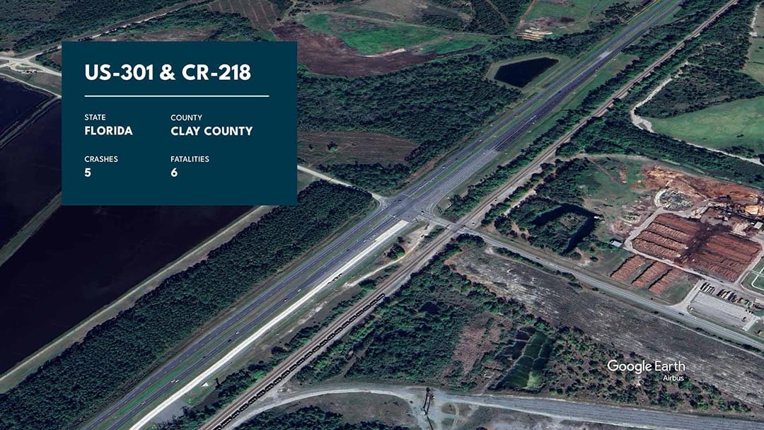 Graphic showing US-301 and CR-218 with statistics overlaid.