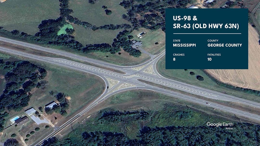 Graphic showing US-98 and SR-63 with statistics overlaid.