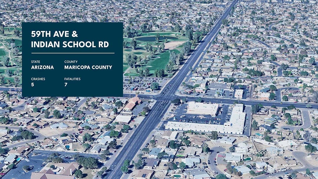 Graphic showing 59th Ave. and Indian School Rd. with statistics overlaid.