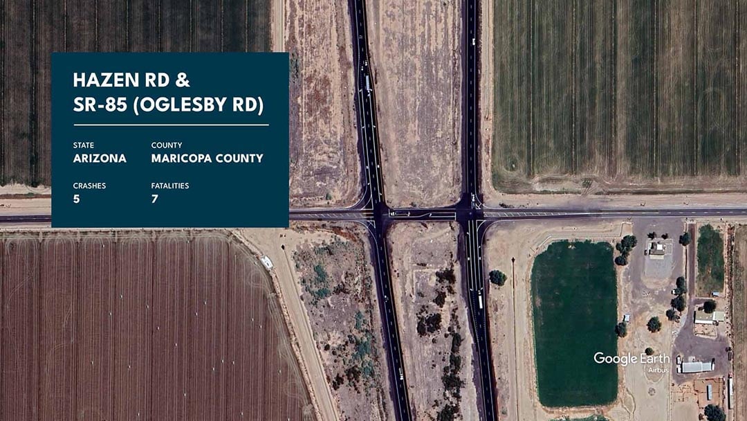 Graphic showing Hazen Road and SR-85 with statistics overlaid.