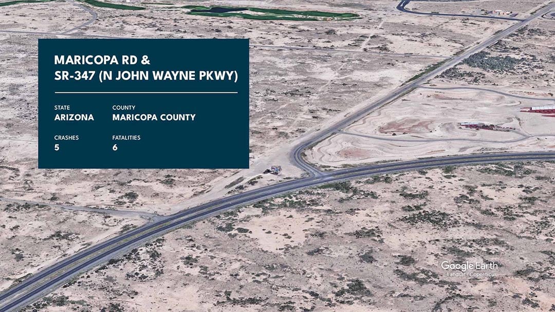 Graphic showing Maricopa Rd. and SR-347 with statistics overlaid.