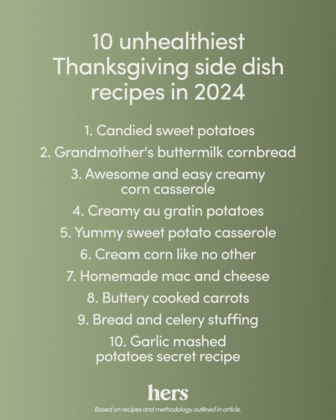 Hers' list of 10 unhealthiest Thanksgiving side dishes.