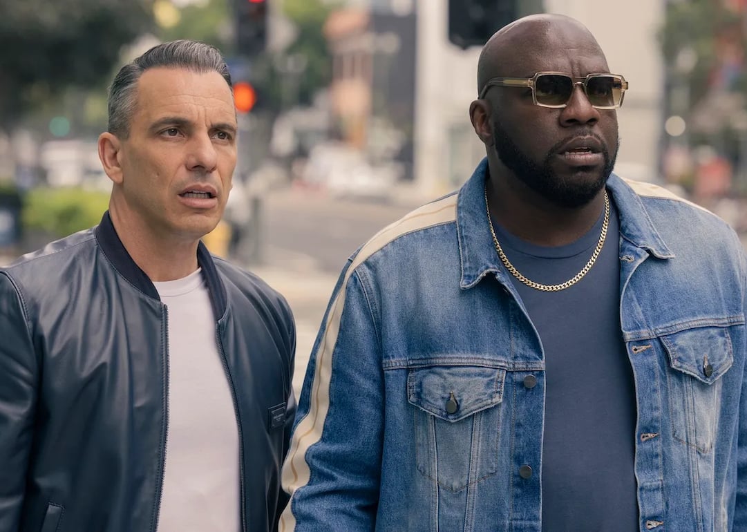 Actors Sebastian Maniscalco and Omar Dorsey in the Max comedy 'Bookie.'