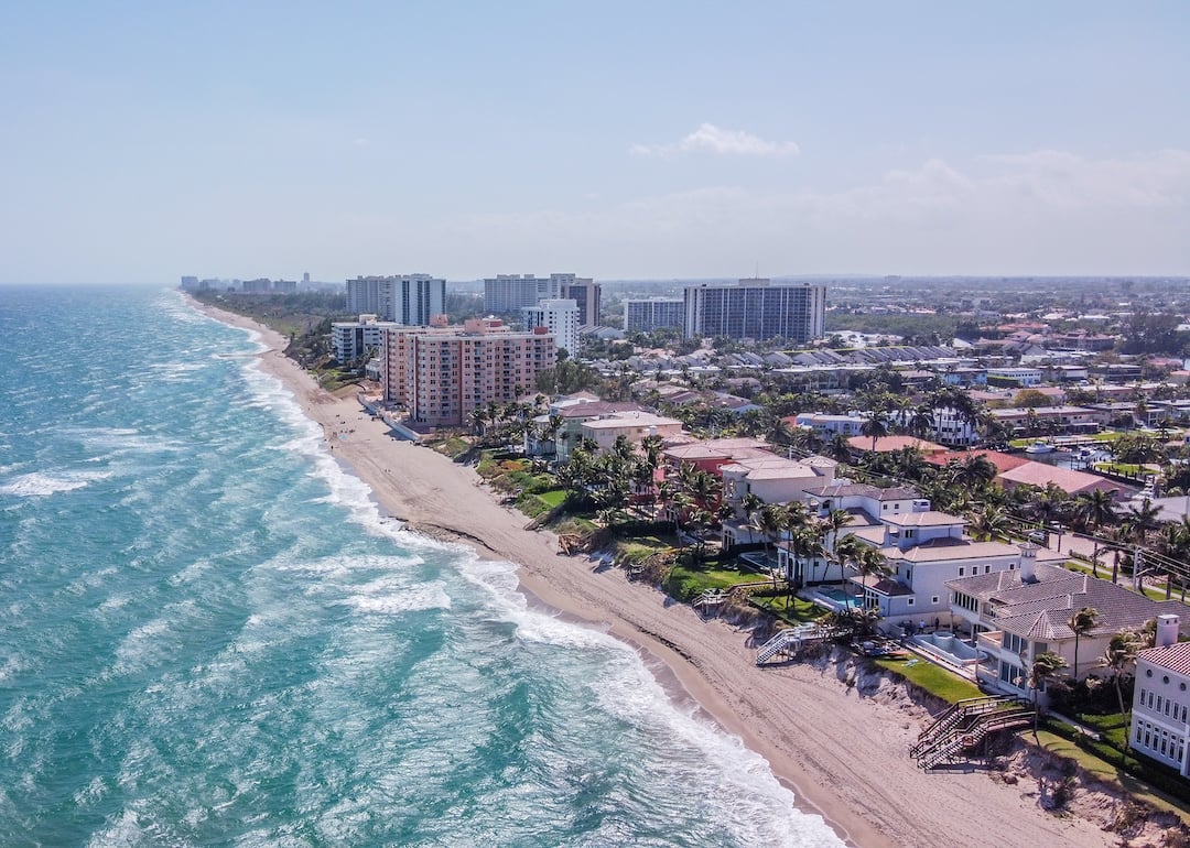 Aerial view of the shoreline in Highland Beach, Florida.