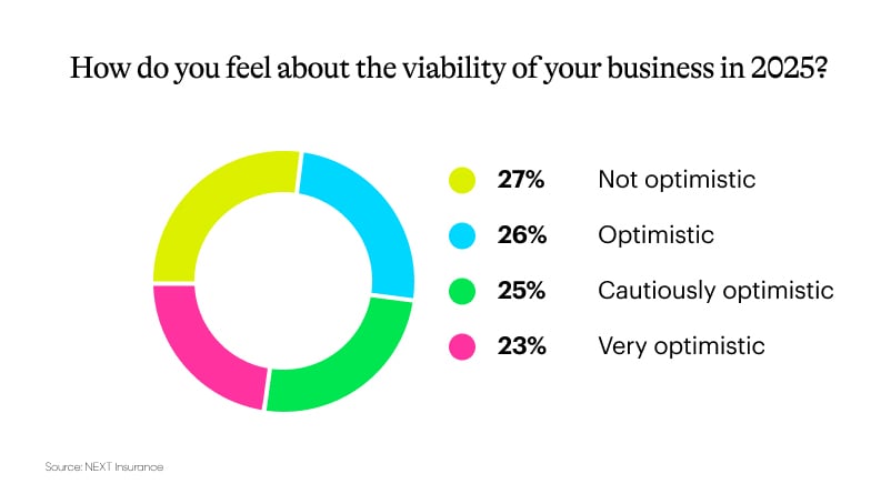 Pie chart showing survey results for the question "How do you feel about the viability of your business in 2025?".