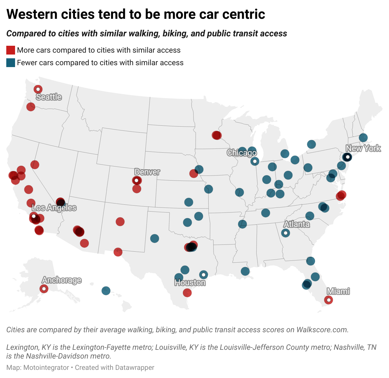 Data map showing which which states and its cities have more cars compared to others with similar access.