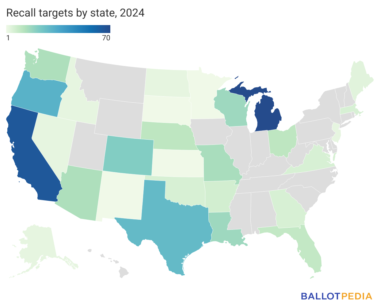 Map showing recall targets by state, 2024.